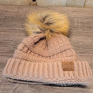 CC Faux Fur Pom Trendy Chunky Stretchy Cable Knit